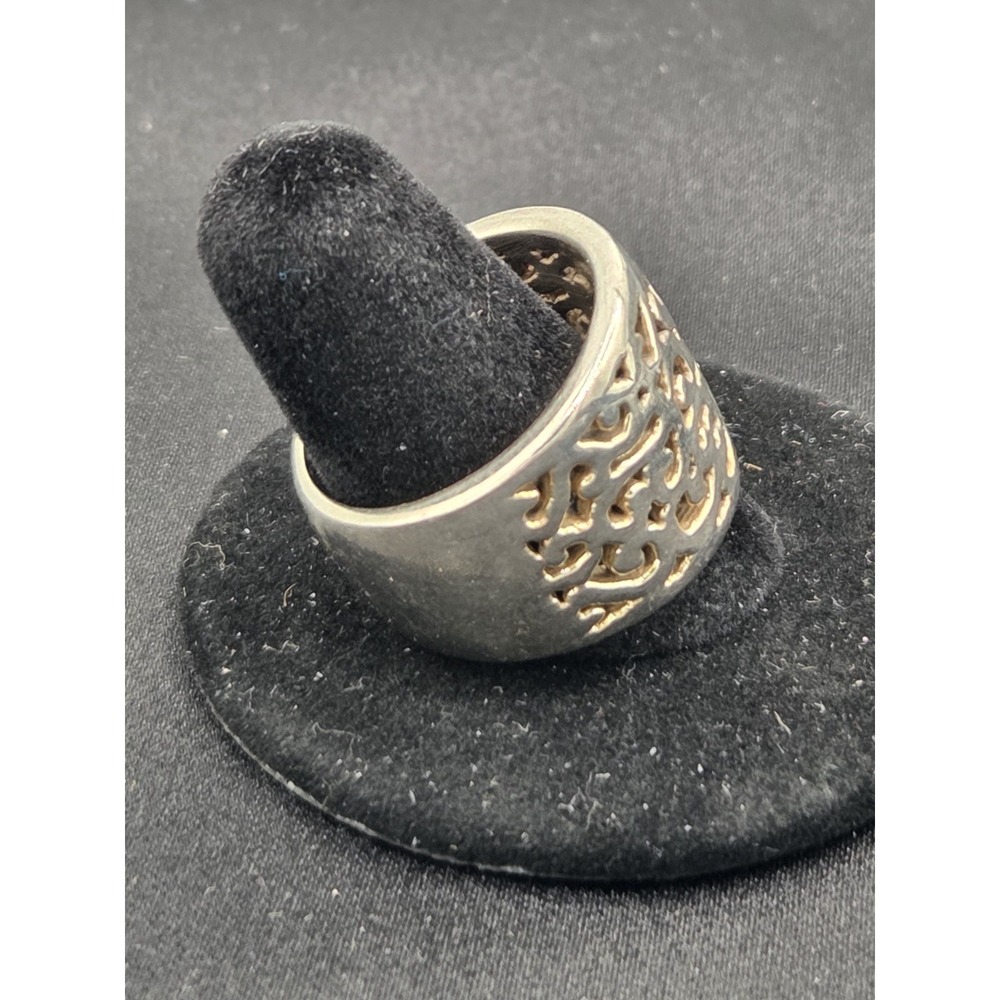 Sterling Silver 925 Stamped Scrolled Pattern Wide Band Ring Size 10.5 - Picture 3 of 7